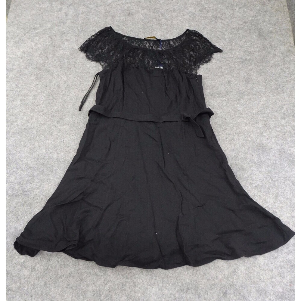 Polo Ralph Lauren Dress Womens 14 Lace Top Black Belted Lined Sleeveless Shift B